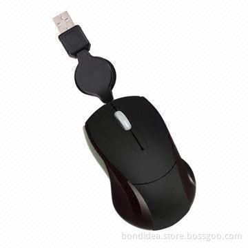 Mini optical mouse with retractable cable for laptop
